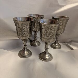 Vintage World Gift Silver-plated Brass Chalices Set Of 4 Ceremonial Bohemian